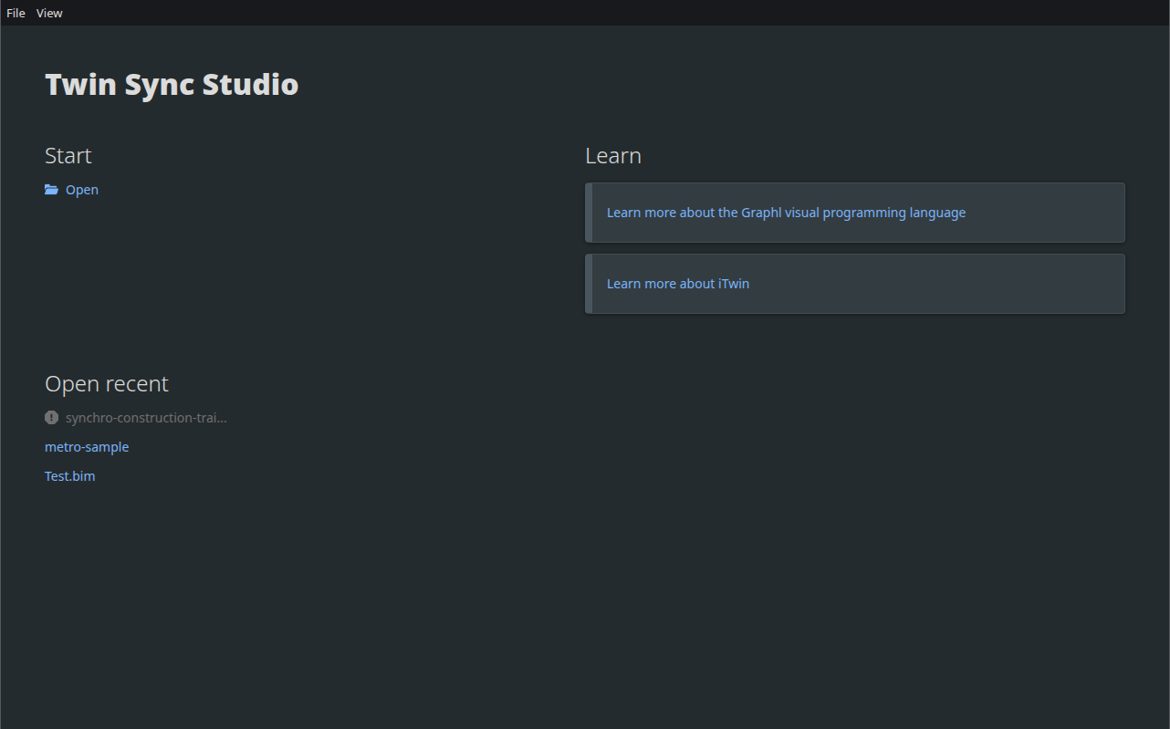 The main menu of Twin Sync Studio